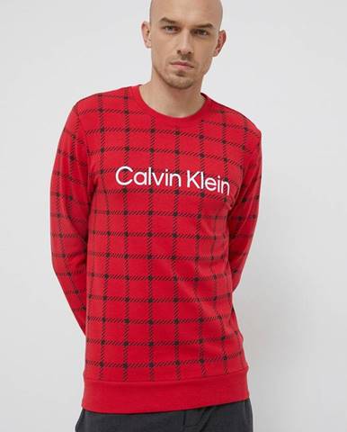Pyžamová mikina Calvin Klein Underwear pánska, červená farba, s potlačou