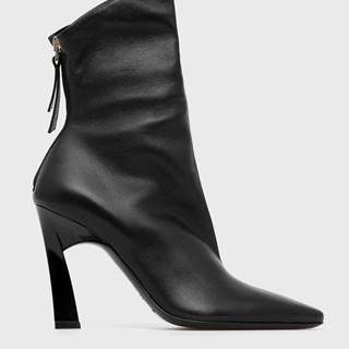 Kožené členkové topánky Emporio Armani dámske, čierna farba, na podpätku
