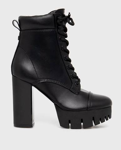 Členkové topánky Guess dámske, čierna farba, na podpätku