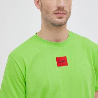 Bavlnené tričko Hugo zelená farba, s nášivkou