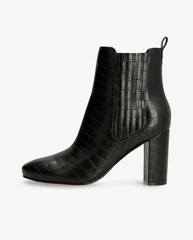 Čierne dámske vzorované členkové topánky na podpätku Guess