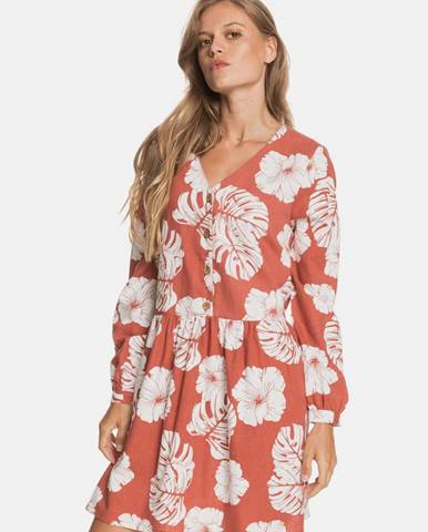 Tehlové kvetované šaty s gombíkmi Roxy