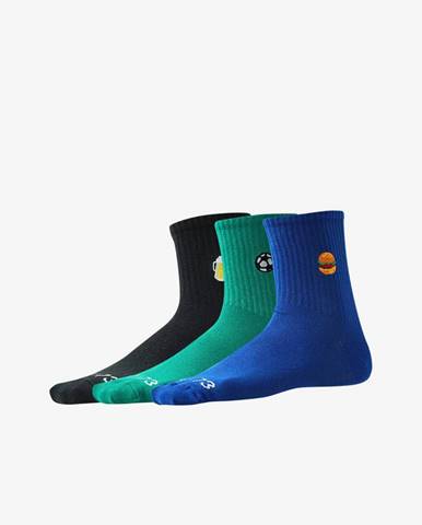 Sada troch párov pánskych ponožiek v čiernej, zelenej a modrej farbe SAM 73 Grijalus
