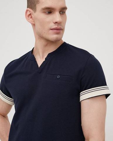 Bavlnené tričko Tom Tailor tmavomodrá farba, jednofarebné