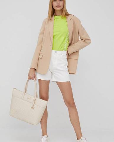 Sako s prímesou vlny Calvin Klein béžová farba, jednoradové, jednofarebné