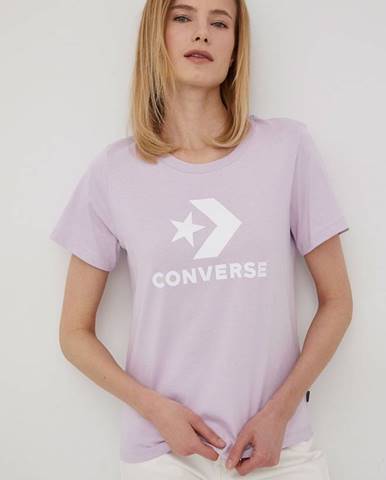 Bavlnené tričko Converse fialová farba,