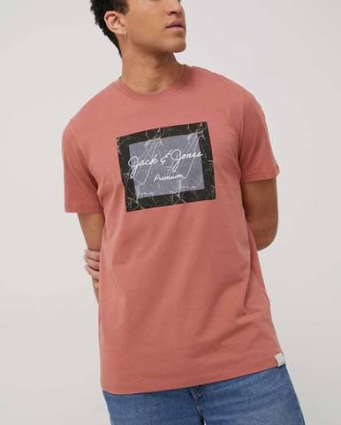 Bavlnené tričko Premium by Jack&Jones oranžová farba, s potlačou