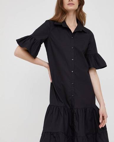 Bavlnené šaty XT Studio čierna farba, mini, áčkový strih