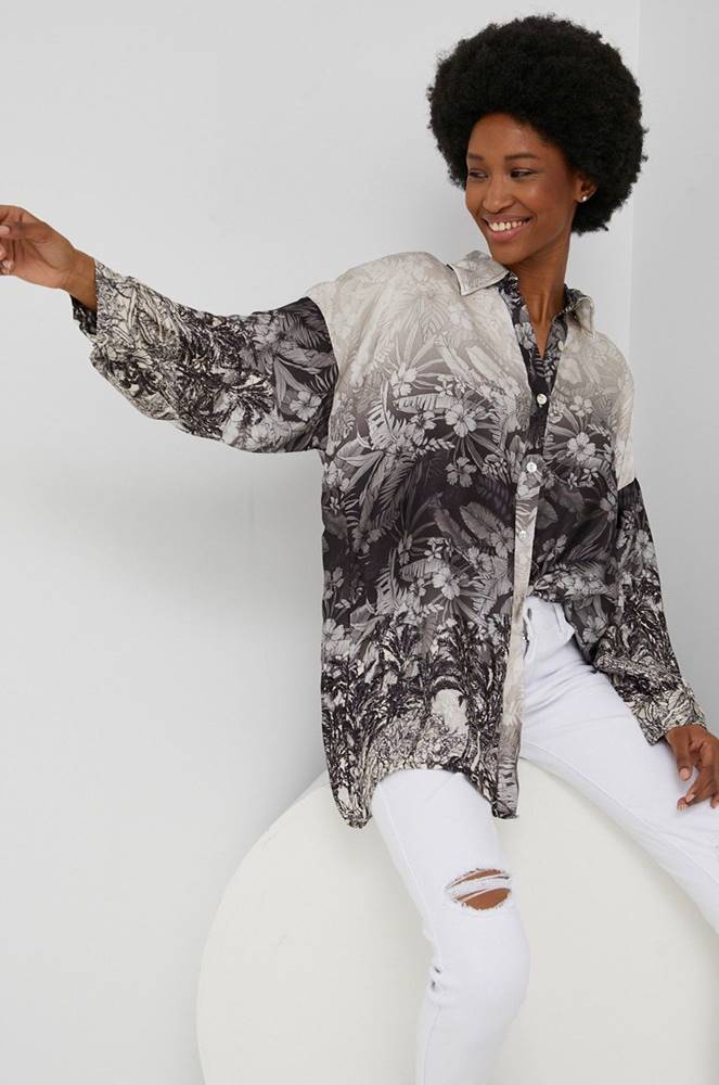 Hodvábna košeľa Answear Lab Silk Blend dámska, béžová farba, voľný strih, s klasickým golierom