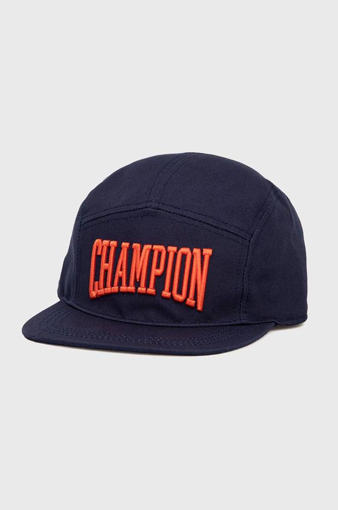 Bavlnená čiapka Champion tmavomodrá farba, s nášivkou
