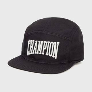 Bavlnená čiapka Champion čierna farba, s nášivkou