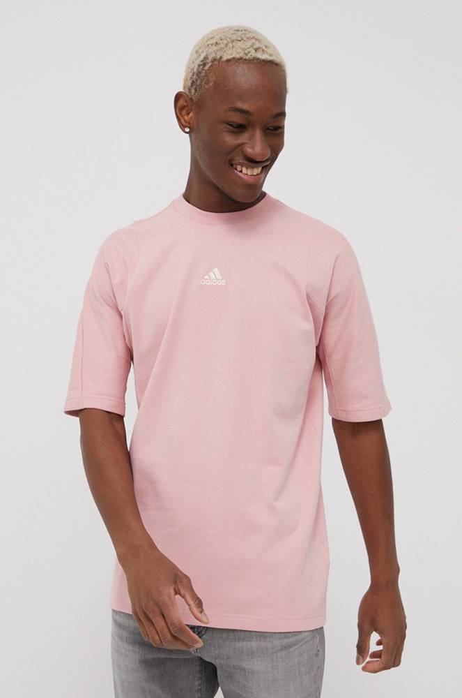 Tričko adidas Performance HB6598 pánske, ružová farba, s nášivkou