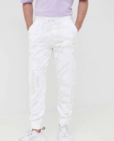 Bavlnené tepláky Calvin Klein Jeans pánske, biela farba, vzorované
