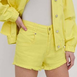 Rifľové krátke nohavice Silvian Heach dámske, žltá farba, jednofarebné, vysoký pás