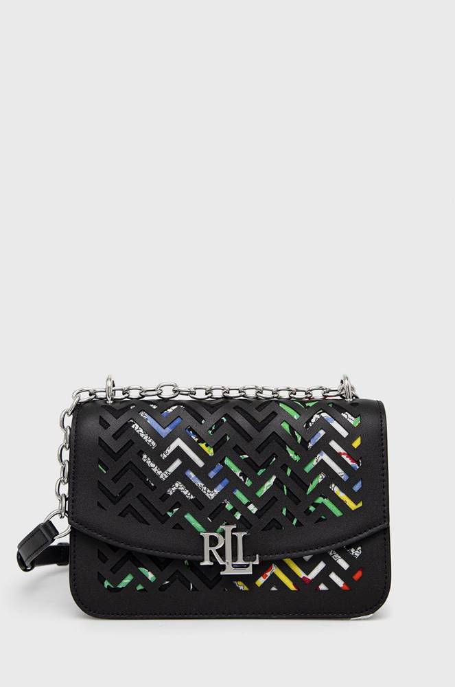 Kožená kabelka Lauren Ralph Lauren čierna farba