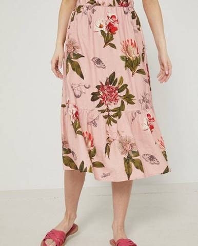 Ľanová sukňa Medicine ružová farba, midi, áčkový strih