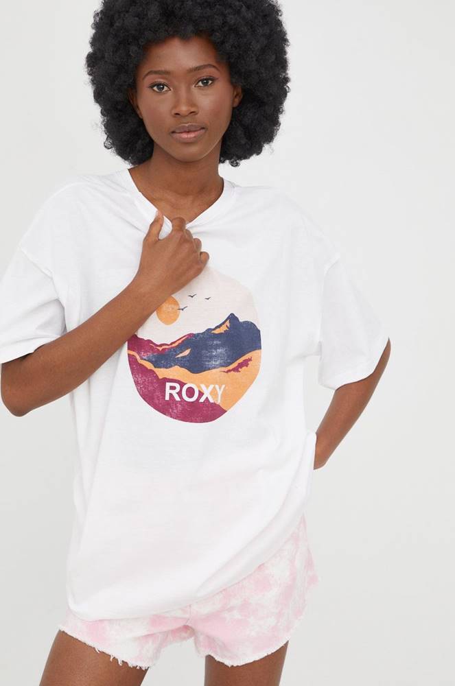 Bavlnené tričko Roxy biela farba,