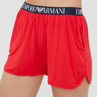 Šortky Emporio Armani Underwear dámske, červená farba, jednofarebné, vysoký pás