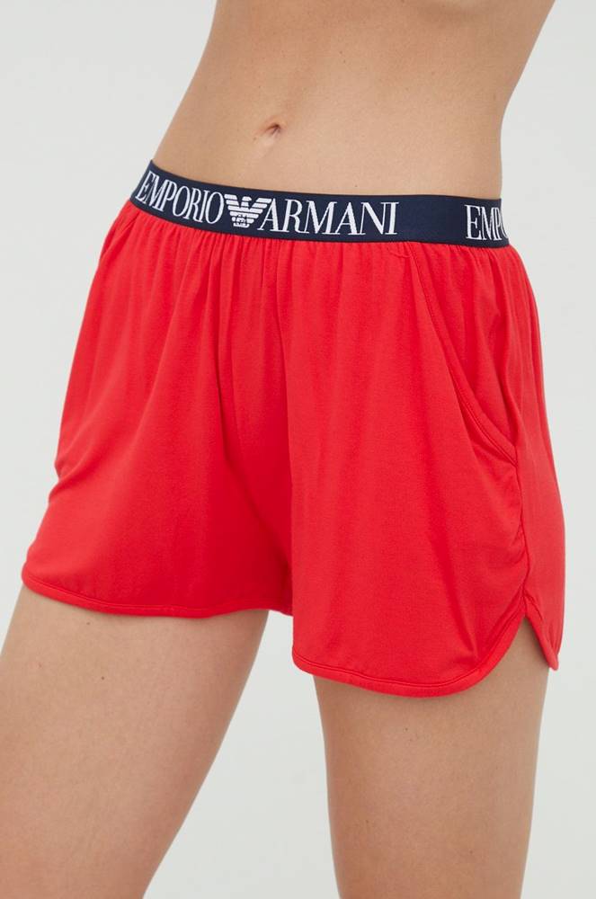 Šortky Emporio Armani Underwear dámske, červená farba, jednofarebné, vysoký pás
