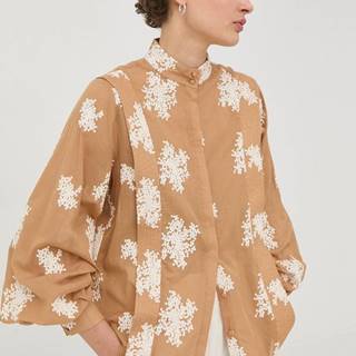 Bavlnená košeľa Bruuns Bazaar dámska, béžová farba, regular, so stojačikom