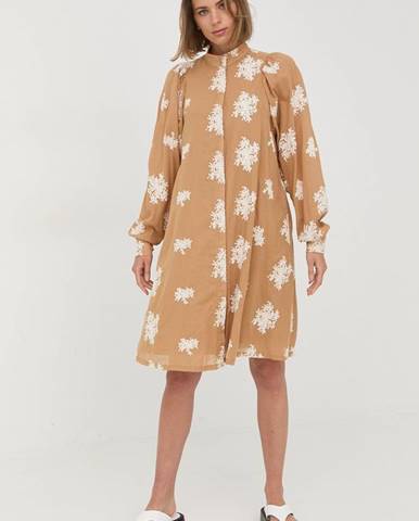 Bavlnené šaty Bruuns Bazaar béžová farba, mini, oversize