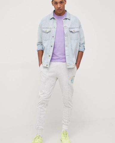 Bavlnené nohavice Tommy Jeans pánske, šedá farba, s potlačou