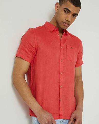 Ľanová košeľa Medicine pánska, červená farba, regular, s klasickým golierom