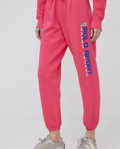 Nohavice Polo Ralph Lauren dámske, ružová farba, s potlačou