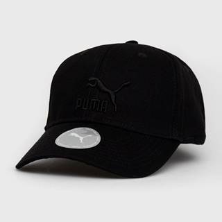 Bavlnená čiapka Puma čierna farba, s nášivkou