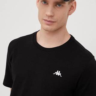 Bavlnené tričko Kappa čierna farba, jednofarebné