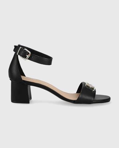 Kožené sandále Tommy Hilfiger dámske, čierna farba, na podpätku
