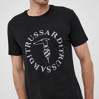 Bavlnené tričko Trussardi čierna farba, s potlačou
