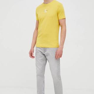 Bavlnené tričko Calvin Klein Jeans žltá farba, s potlačou