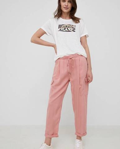 Nohavice Pepe Jeans Jynx dámske, ružová farba, strih cargo, vysoký pás