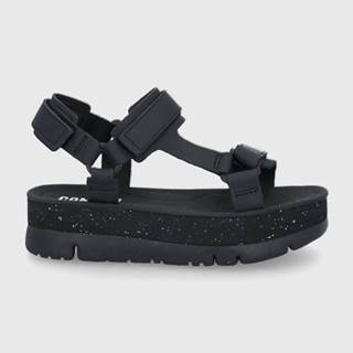 Kožené sandále Camper Oruga Up dámske, čierna farba, na platforme
