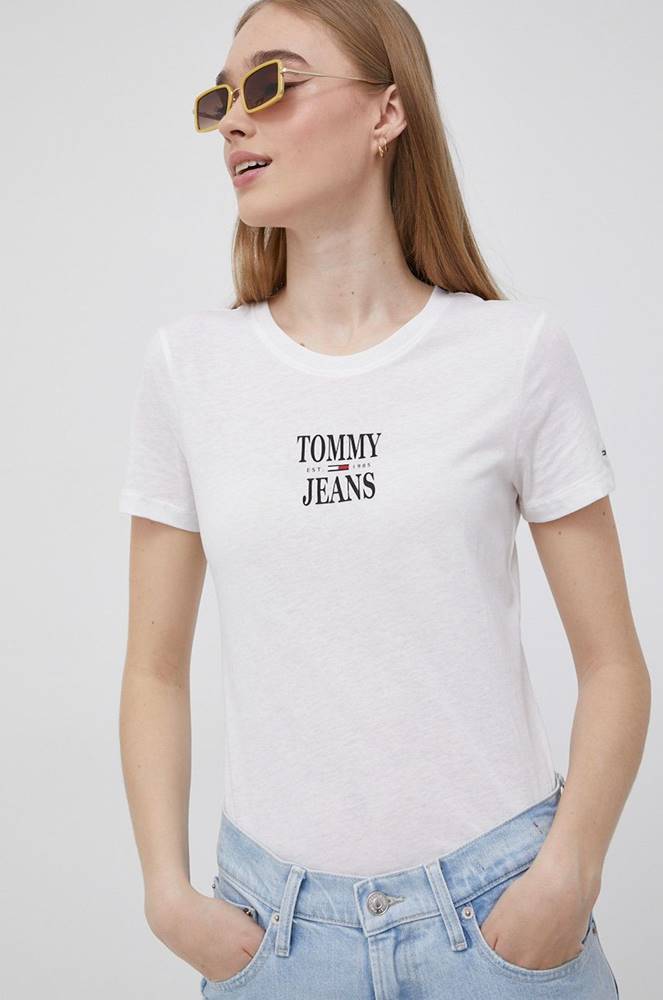 Tričko Tommy Jeans dámsky, biela farba,