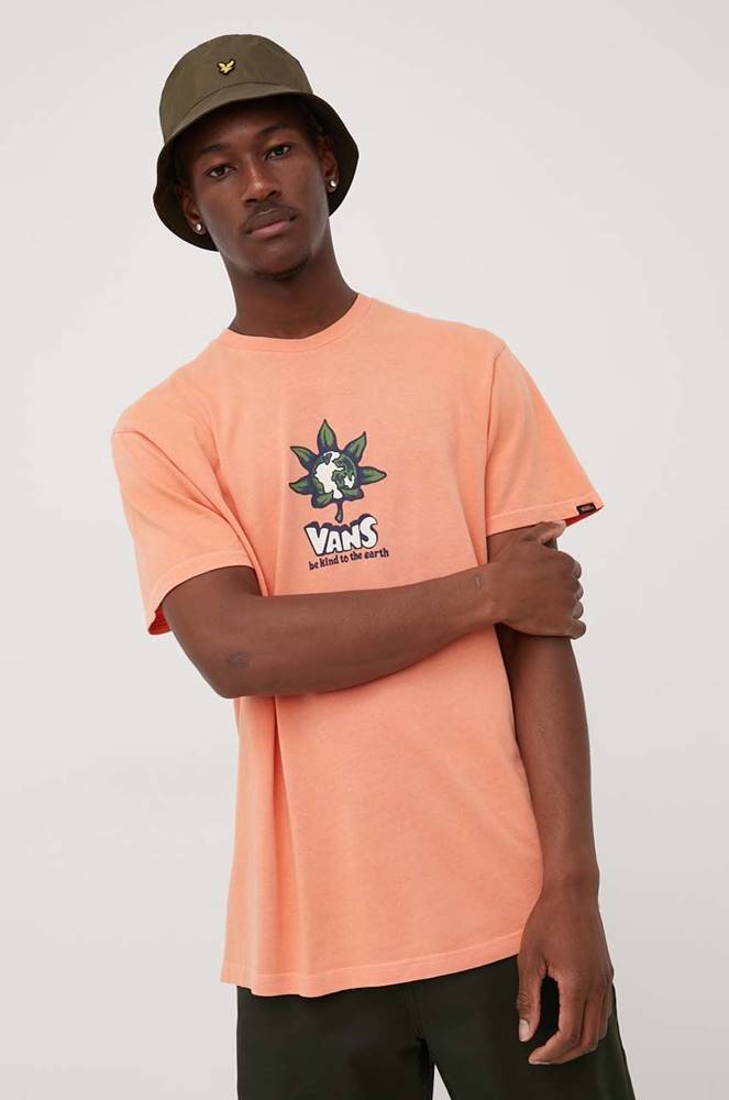 Bavlnené tričko Vans oranžová farba, s potlačou