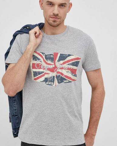 Bavlnené tričko Pepe Jeans Flag Logo N šedá farba, s potlačou