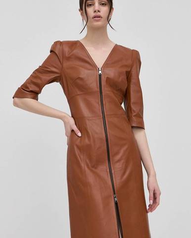 Kožené šaty Karl Lagerfeld hnedá farba, mini, priliehavá