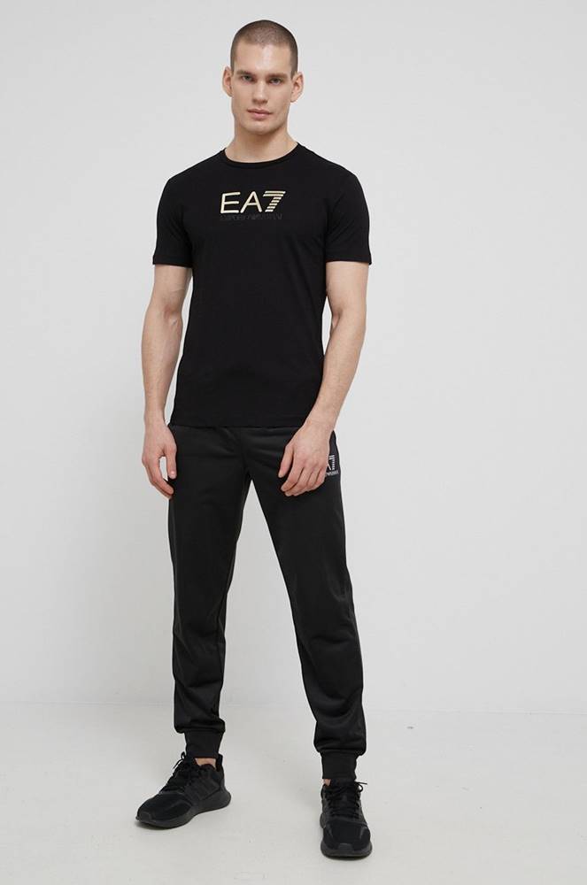 Bavlnené tričko EA7 Emporio Armani čierna farba, s potlačou