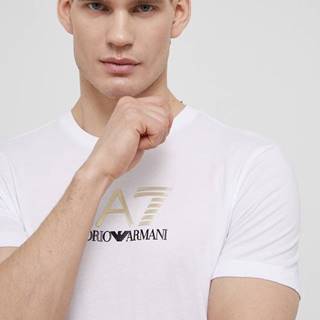 Bavlnené tričko EA7 Emporio Armani biela farba, s potlačou