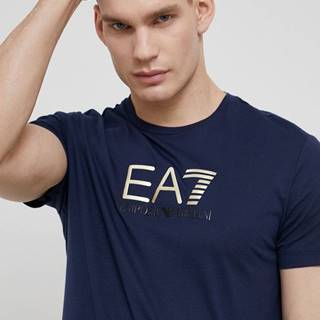 Bavlnené tričko EA7 Emporio Armani tmavomodrá farba, s potlačou