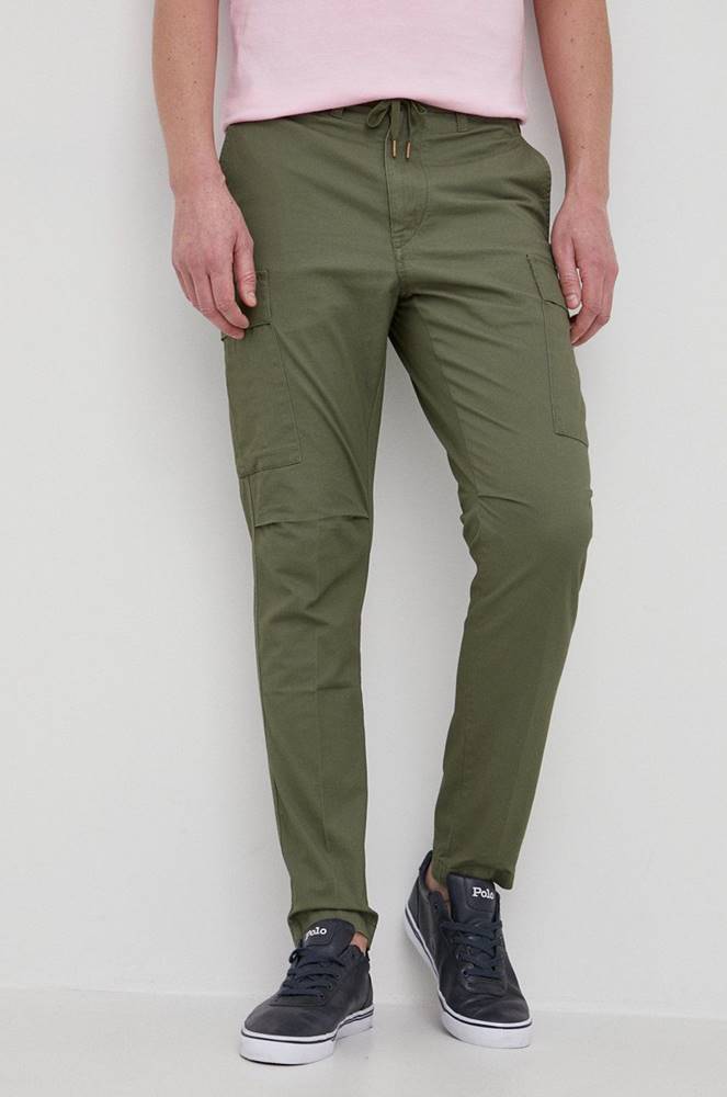Bavlnené nohavice Polo Ralph Lauren pánske, zelená farba, rovné