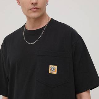 Bavlnené tričko Converse čierna farba, jednofarebné