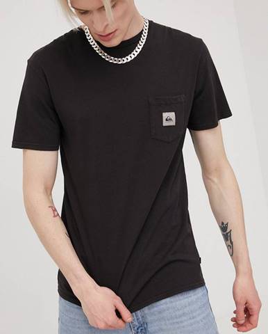 Bavlnené tričko Quiksilver čierna farba, jednofarebné