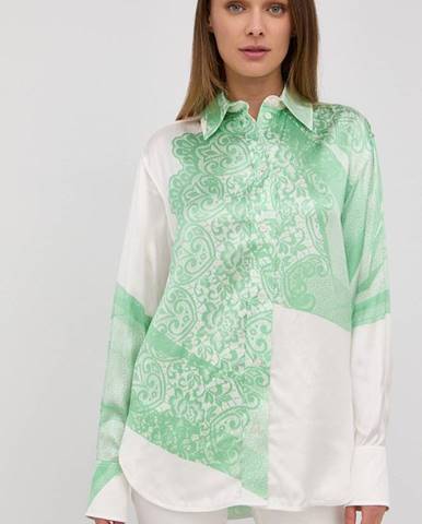 Košeľa Victoria Beckham dámska, zelená farba, voľný strih, s klasickým golierom
