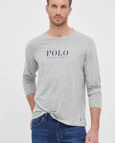 Bavlnené tričko s dlhým rukávom Polo Ralph Lauren šedá farba, melanžové