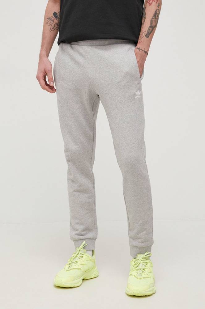 Bavlnené nohavice adidas Originals Adicolor HC5125 pánske, šedá farba, melanžové