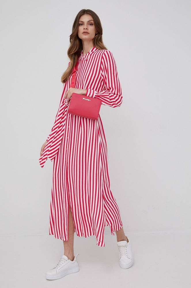 Šaty Tommy Hilfiger ružová farba, maxi, áčkový strih