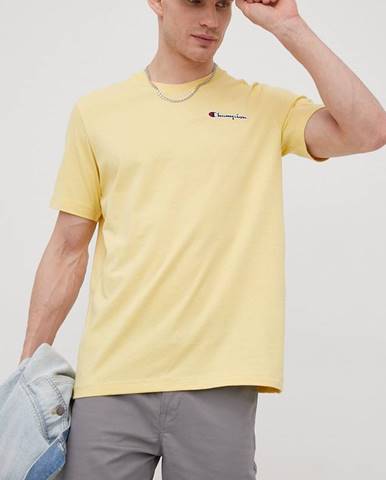 Bavlnené tričko Champion 217813 žltá farba, s nášivkou